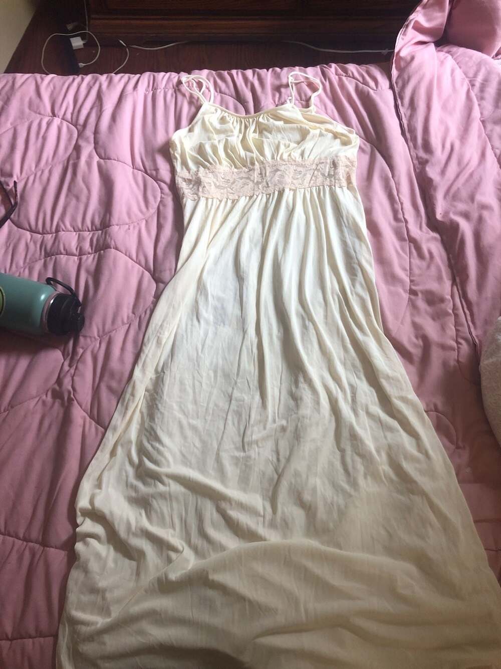 Vintage ILGWU union cream lace slip desss size M